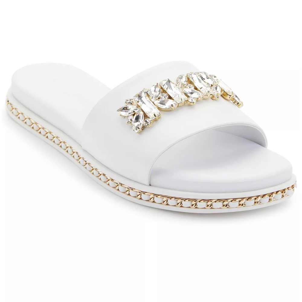 Karl Lagerfeld Womens Paris Bijou white Embellished Slide Sandals Size 9.5 M